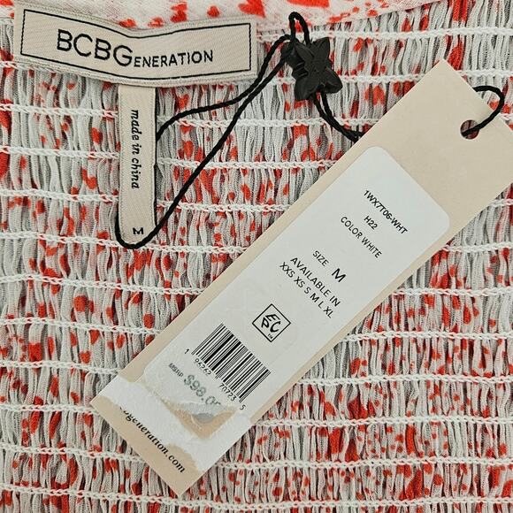 NWT BCBGeneration Heart Print Flutter Waist Peplum Sheer Fluted Sleeves Top M - Picture 10 of 13